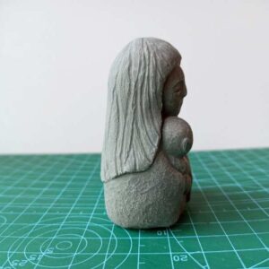 Nurturing Mother and Baby Sculpture, Small Cement Figurine, Peaceful Jizo Shrine Decor, Bookstore Library Office Desk Gift
