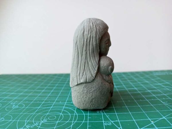 Nurturing Mother and Baby Sculpture, Small Cement Figurine, Peaceful Jizo Shrine Decor, Bookstore Library Office Desk Gift