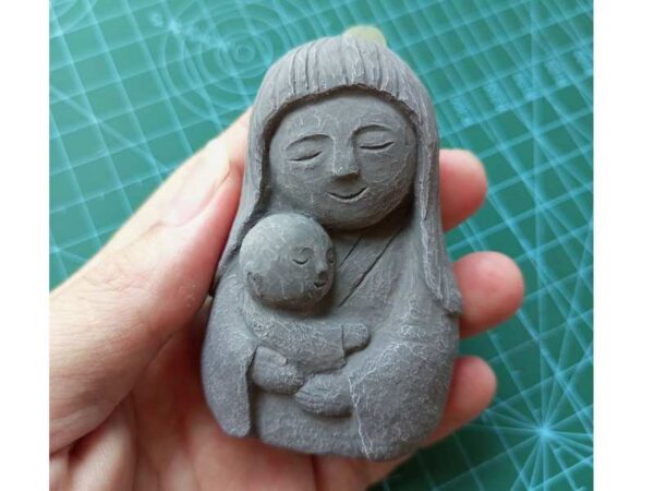 3-Inch Cement Jizo Guardian Deity of Children, Handcrafted Sand and Concrete Sculpture, Spiritual Shelf Sitter, Garden Decor