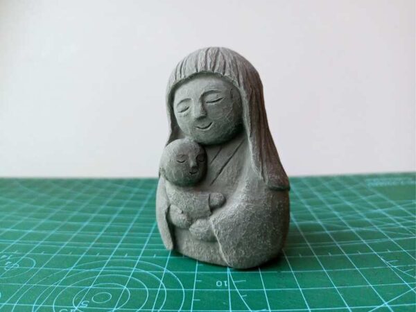Cement Mother and Child Hugging Statue, Japanese Jizo-Style Figurine, High-Quality Concrete Home Accent, Memorial or Sympathy Gift