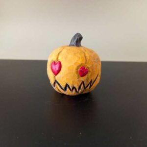 Miniature Jack-o'-Lantern with Heart Eyes | Rustic Halloween Decor
