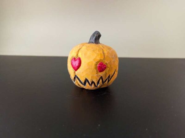 Miniature Jack-o'-Lantern with Heart Eyes | Rustic Halloween Decor